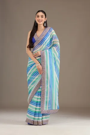 Royal Blue Sequins Tissue Saree