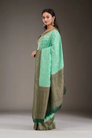Sea Green Zariwork Georgette Saree