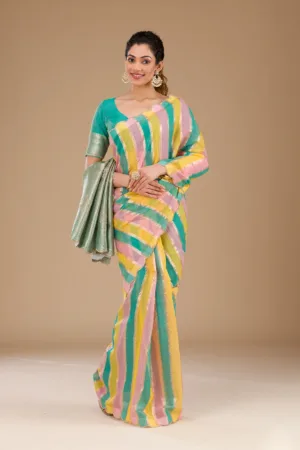 Sea Green Zariwork Tissue Saree