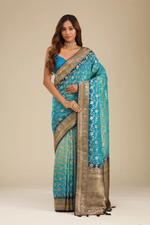 Turquoise Blue Zariwork Georgette Saree