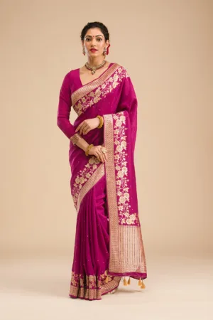 Wine Zariwork Banarasi Silk Saree
