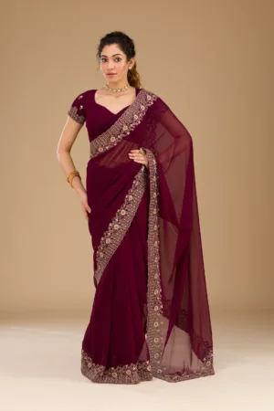 Wine Zariwork Georgette Saree