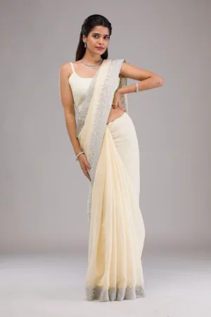 Yellow Threadwork Georgette Saree
