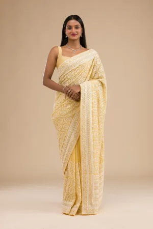 Yellow Threadwork Georgette Saree