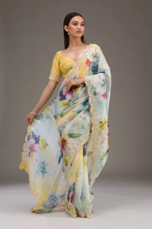 Yellow Zariwork Georgette Saree