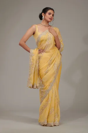 Yellow Zariwork Tissue Saree