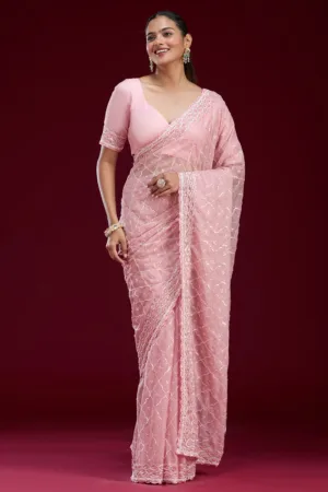 Pink Sequins Tissue Saree