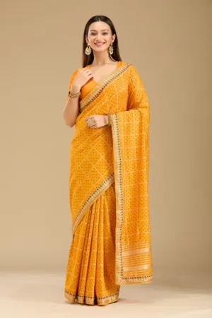 Mustard Zariwork (Gold) Soft Raw Silk Saree
