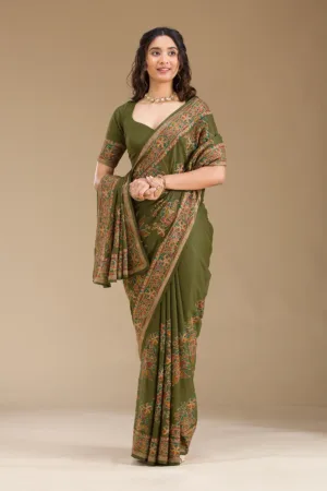 Mehendi Threadwork Tissue Saree