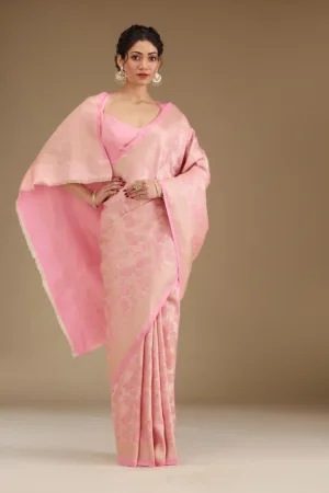 Baby Pink Zariwork Satin Saree