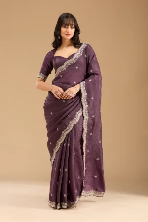 Purple Gold Zariwork Tissue Saree