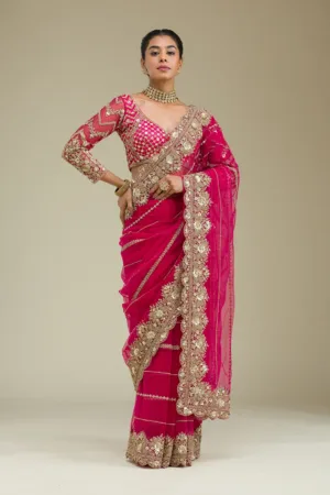 Rani Pink Zariwork Tissue Saree