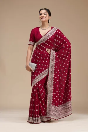 Maroon Soft Raw Silk Saree