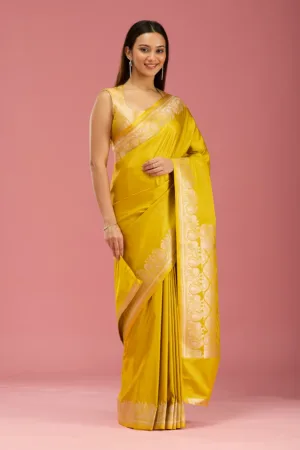 Mustard Zariwork (Gold) Satin Silk_Saree