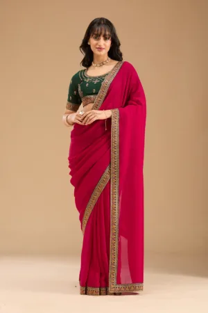 Rani Pink Gold Zariwork Soft Raw Silk Saree