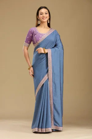 Peacock Blue Zariwork (Gold) Soft Raw Silk Saree