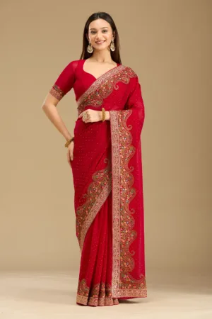 Rani Pink Kashmiri Georgette Saree