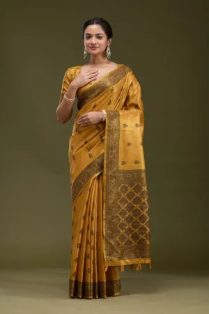 Mustard Printed Art Silk Saree