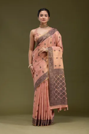 Peach Printed Art Silk Saree