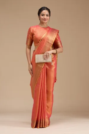 Rust Printed Linen Silk Saree