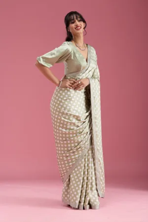Pista Green Silver Stonework Satin Saree