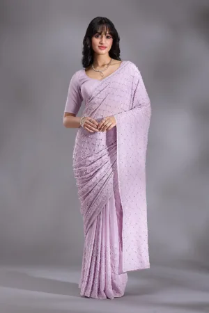 Lavender Pearlwork Chiffon Saree