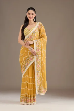 Mustard Sequins Tissue Saree