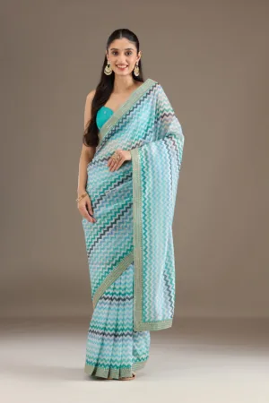 Sky Blue Sequins Tissue Saree
