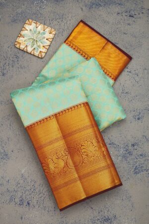 Turquoise Blue Zariwork Pure Silk Saree