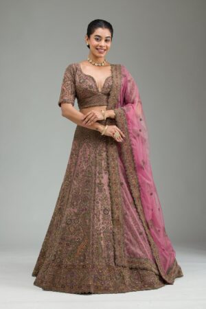 Lavender Zariwork Tissue Semi Stitched Lehenga