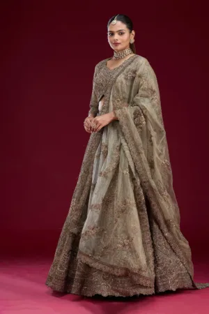 Mehendi Zariwork Net Semi Stitched Lehenga