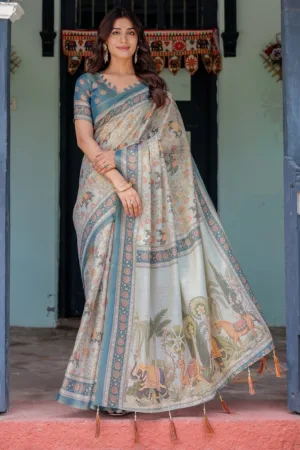 Icy Blue Handloom Cotton Saree