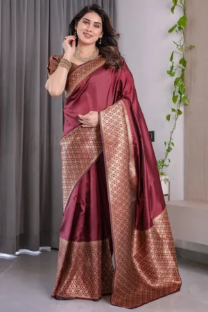 Wine Brown Pure Kanjivaram Silk Saree