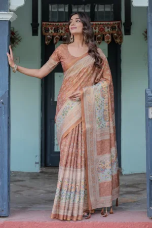 Burnt Peach Handloom Cotton Saree