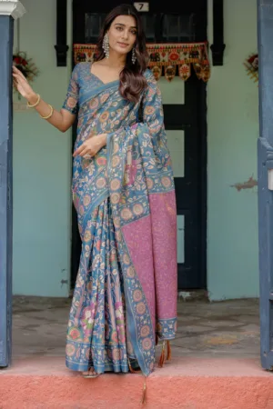 Dusty Blue Handloom Cotton Saree