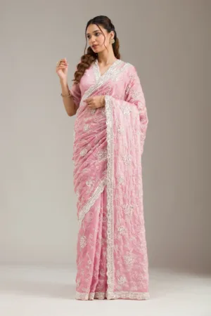Baby Pink Cording Tissue Saree