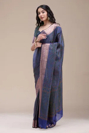 Peacock Blue Zariwork (Gold) Banarasi Silk