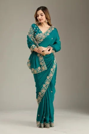 Teal Green Cording Georgette Saree