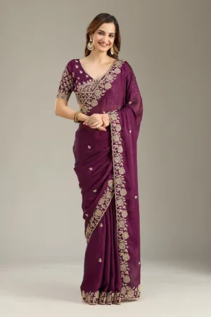 Wine Cording Georgette Saree