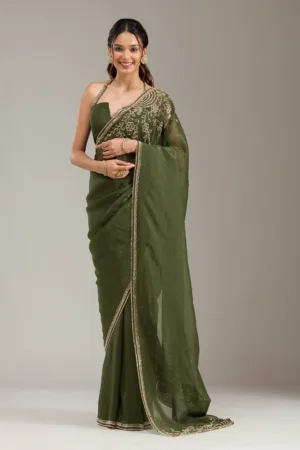 Mehendi Stonework (Gold) Tissue Saree
