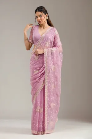 Lavender Stonework (Gold) Tissue Saree