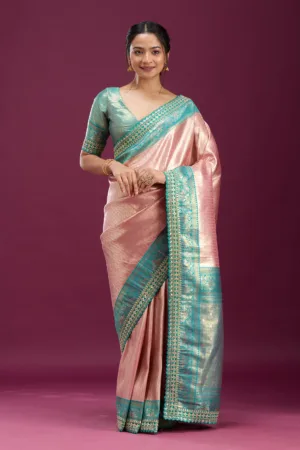 Baby Pink Cording Silk Saree