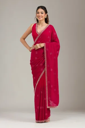 Rani Pink Cording Chinon Saree