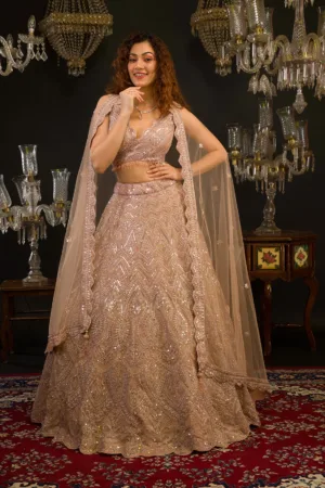 Baby Pink Mirrorwork Net Readymade Lehenga