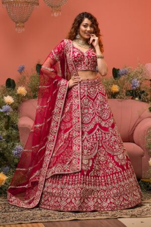 Maroon Zardosi Raw Silk Semi Stitched Lehenga