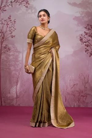 Mehendi Threadwork Tissue Saree