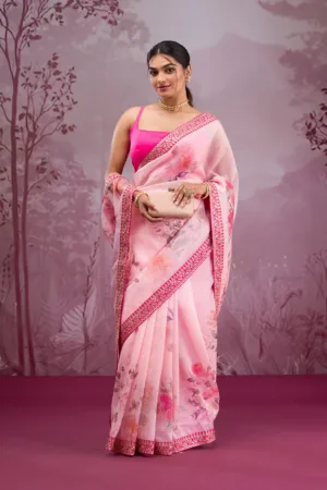 Peach Printed Georgette Saree
