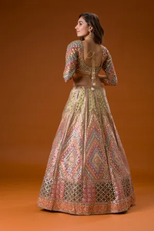 Pista Green Gotapatti Net Readymade Lehenga