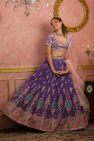 Purple Sequins Tissue Readymade Lehenga