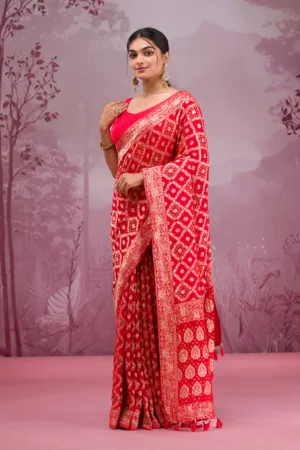 Red Zariwork Georgette Saree